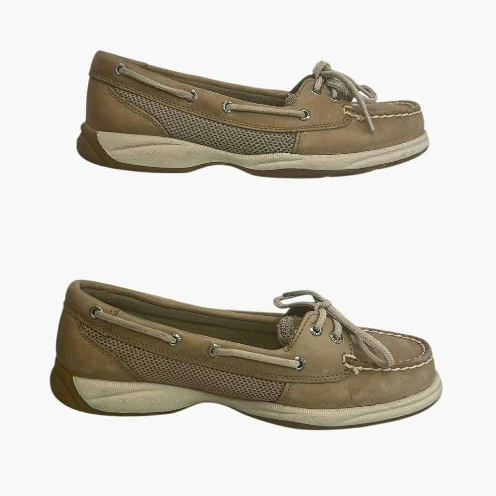 Sperry‎ Top Sider Boat Shoes Tan Leather Mesh Comfort Women's Size 8.5